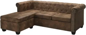 L-Shaped Chesterfield Sofa Couch sectional,Convertible sectional Sofa,Couch,Sofa,couches for Living Room,futon Couch,couches,futon,Artificial Leather Brown