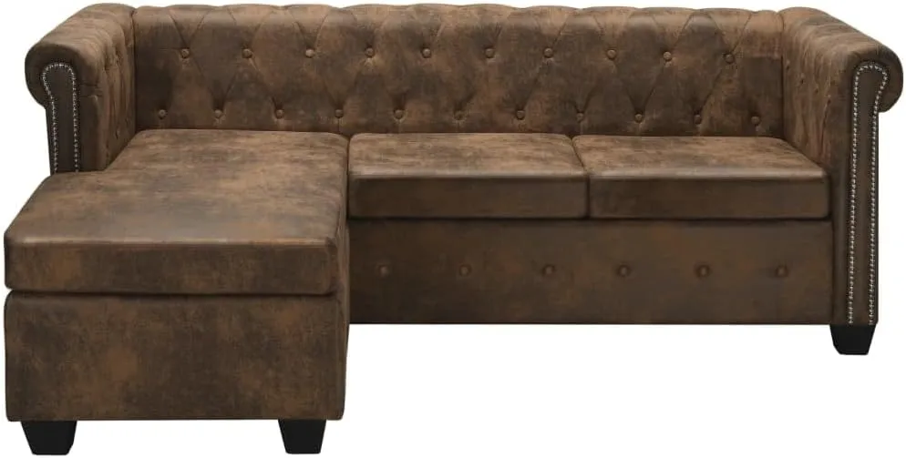 L-Shaped Chesterfield Sofa Couch sectional,Convertible sectional Sofa,Couch,Sofa,couches for Living Room,futon Couch,couches,futon,Artificial Leather Brown