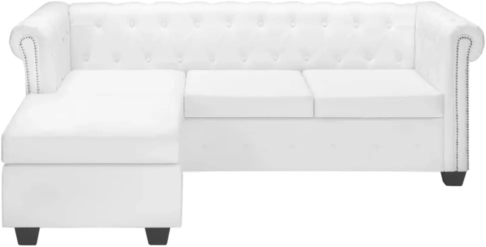 L-Shaped Chesterfield Sofa Couch sectional,Convertible sectional Sofa,Couch,Sofa,couches for Living Room,futon Couch,couches,futon,Artificial Leather White