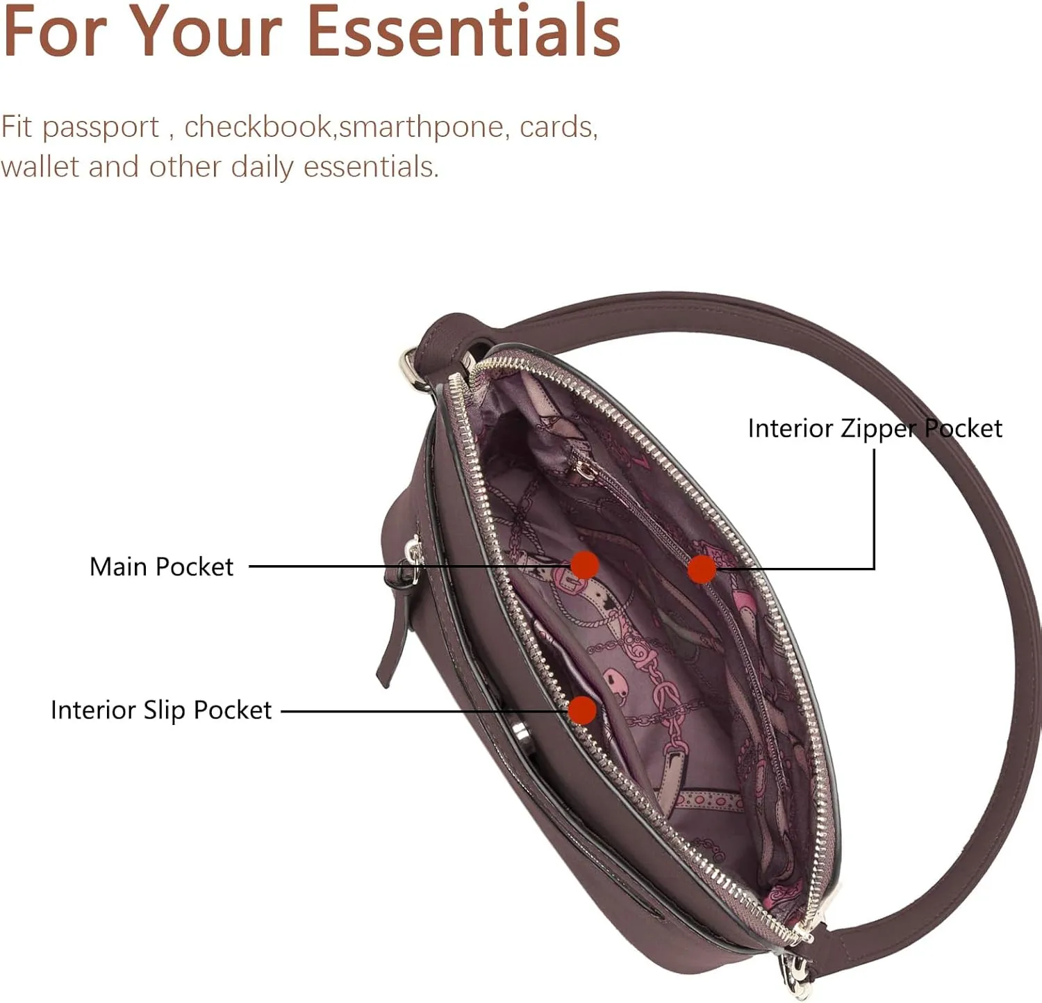 LA TERRE Small Crossbody Bag, Dome Shoulder Bag with Zipper Pocket Adjustable Strap