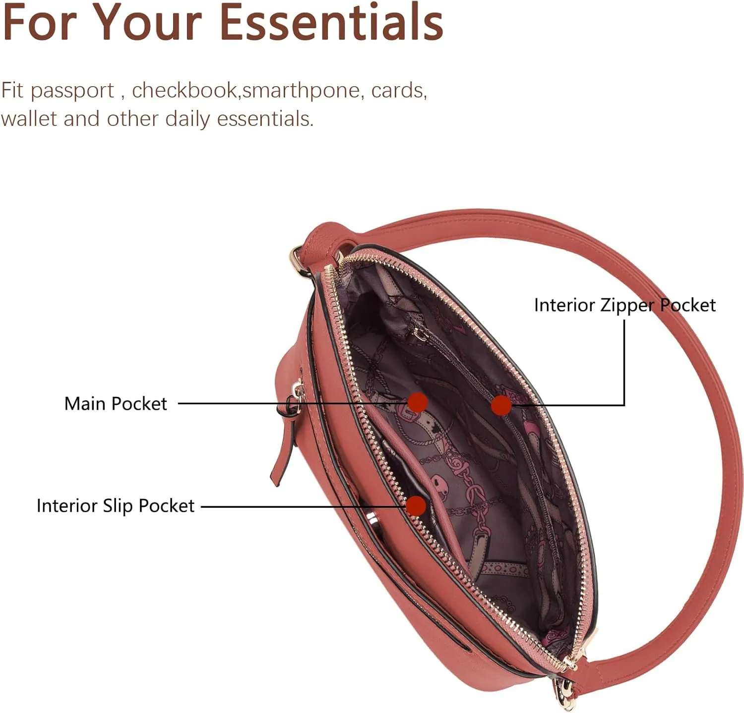 LA TERRE Small Crossbody Bag, Dome Shoulder Bag with Zipper Pocket Adjustable Strap