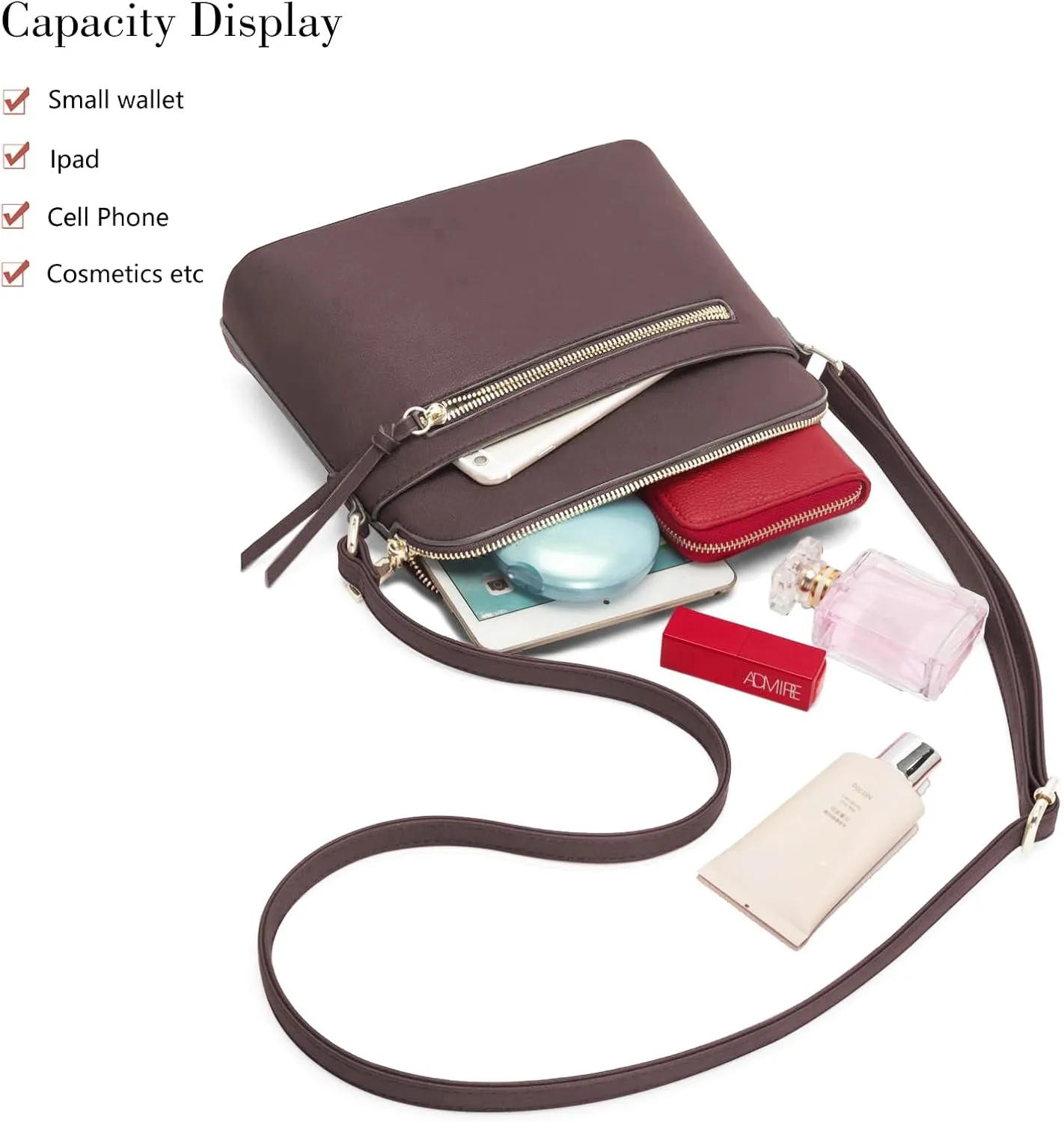 LA TERRE Small Crossbody Bag, Dome Shoulder Bag with Zipper Pocket Adjustable Strap