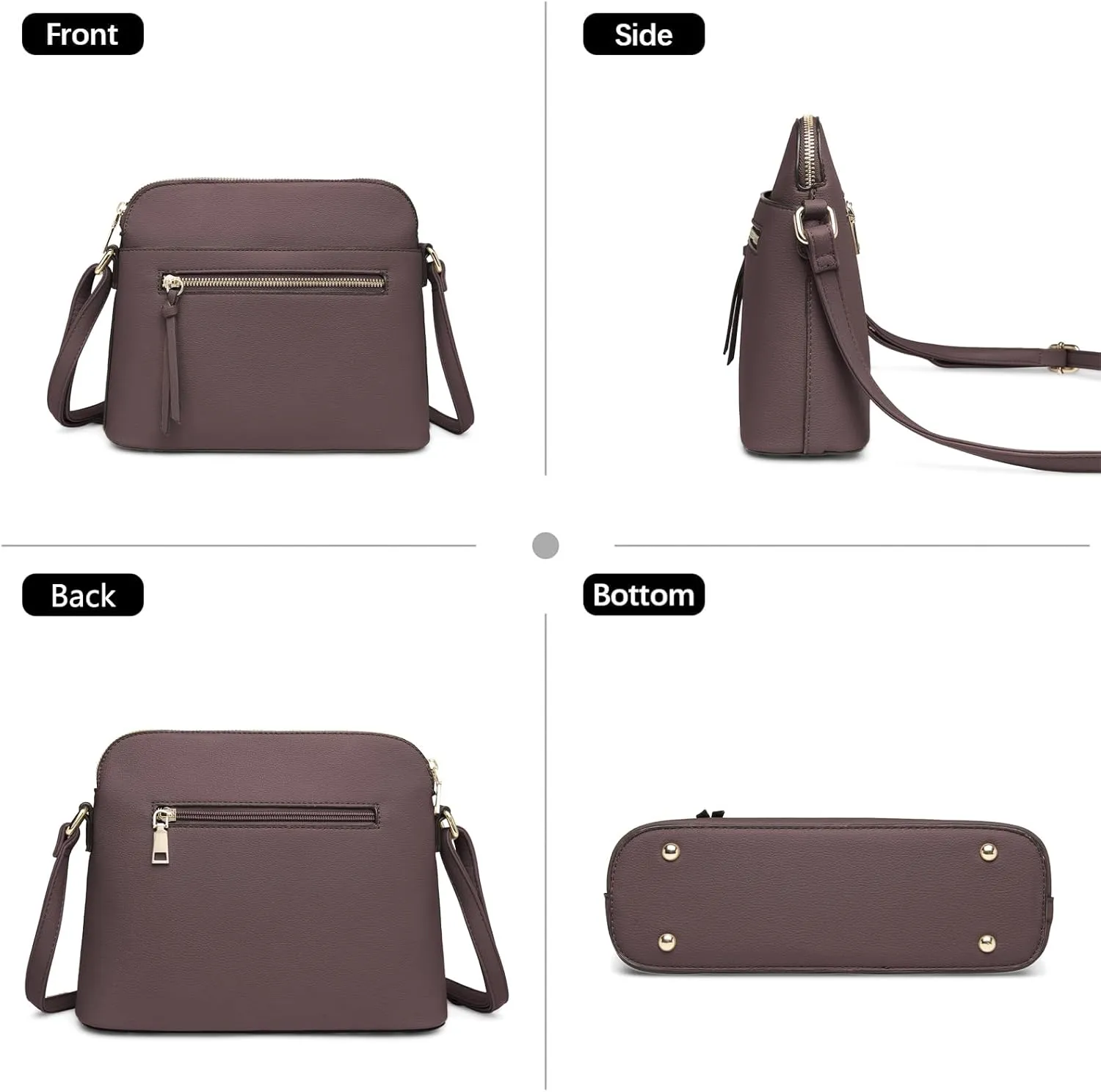 LA TERRE Small Crossbody Bag, Dome Shoulder Bag with Zipper Pocket Adjustable Strap