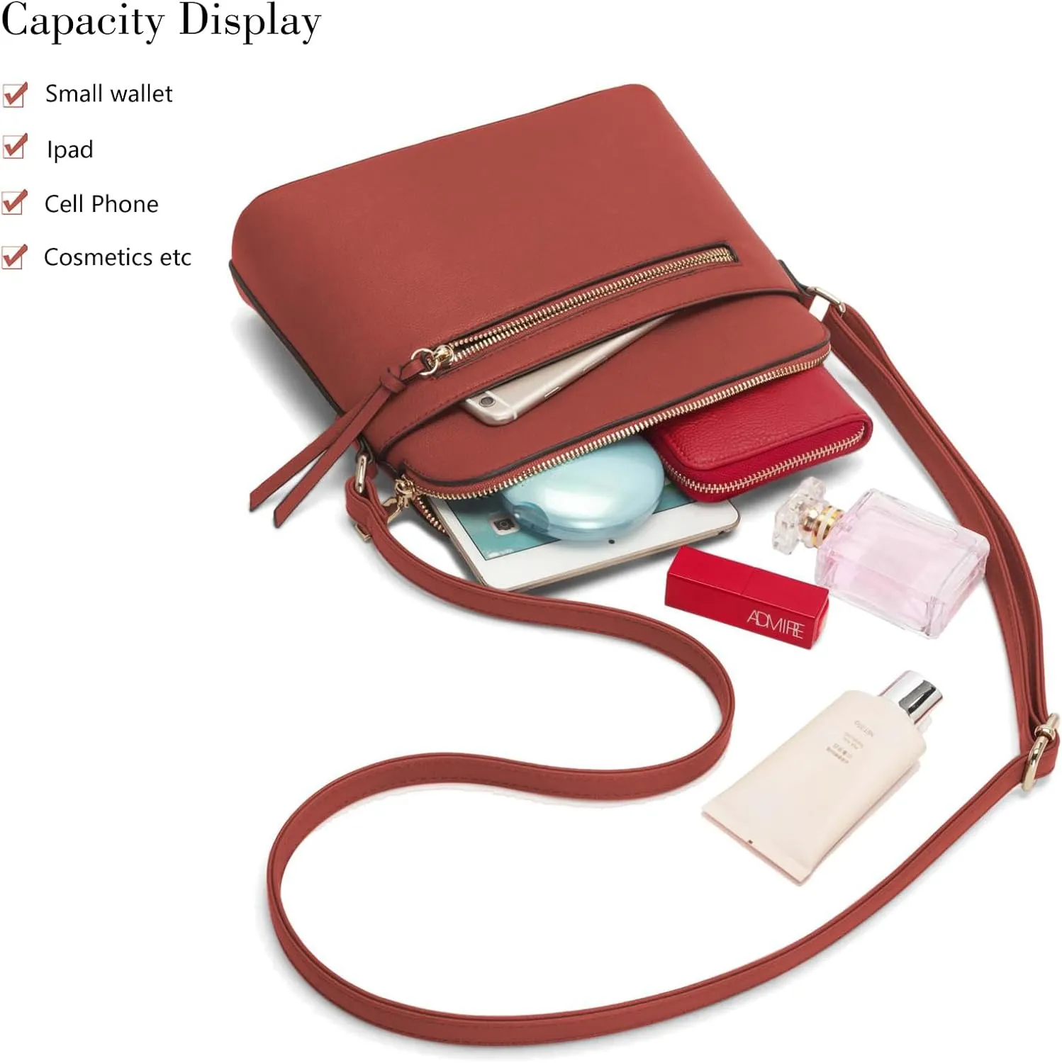 LA TERRE Small Crossbody Bag, Dome Shoulder Bag with Zipper Pocket Adjustable Strap