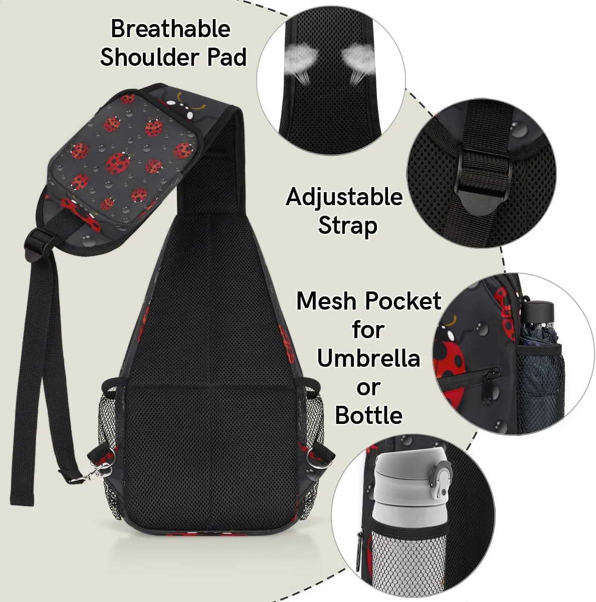 Ladybugs Sling Bag for Women Men Crossbody Sling Backpack Shoulder Bag Chest Bag Daypack for Travel Hiking Outdoor