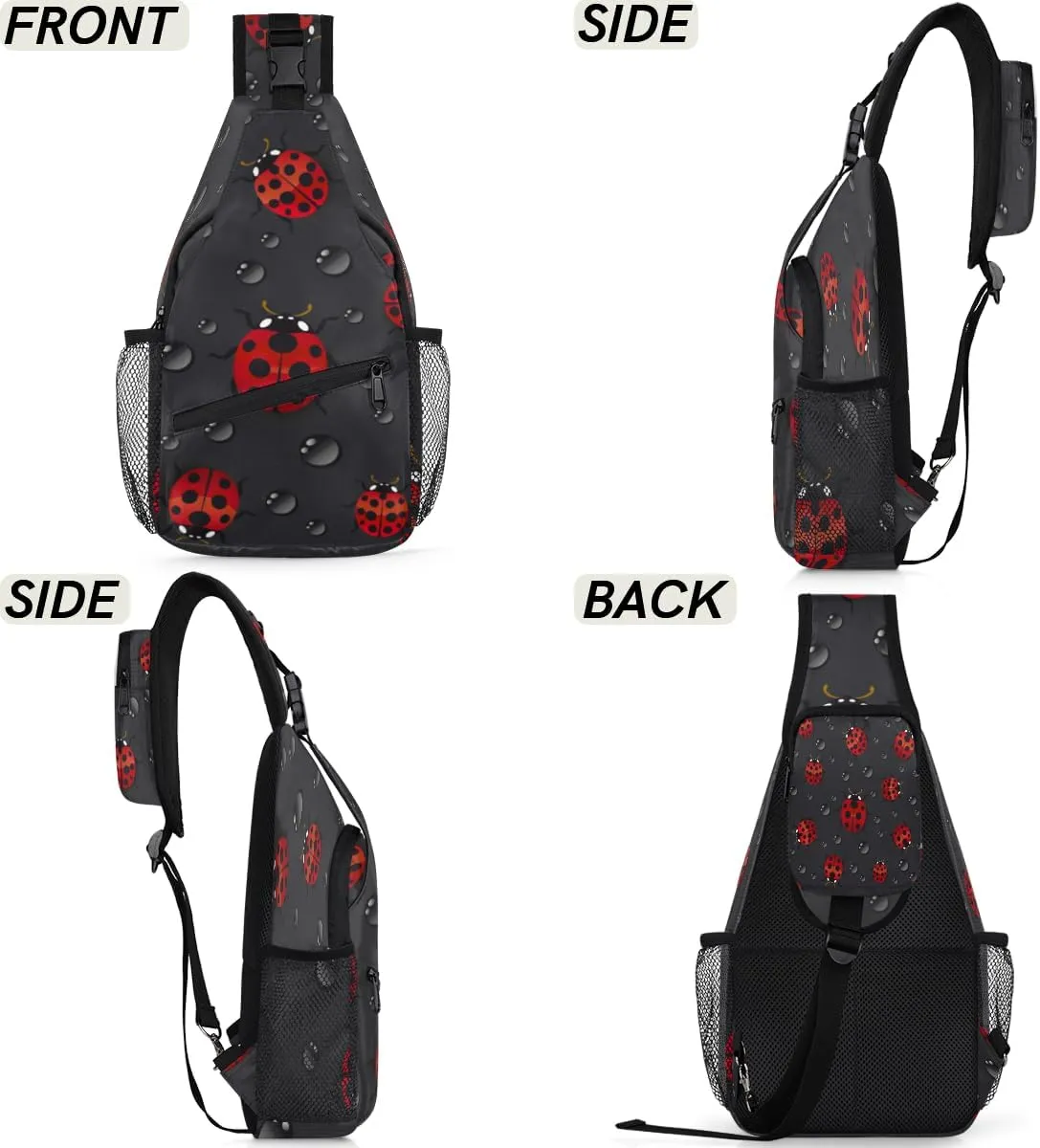 Ladybugs Sling Bag for Women Men Crossbody Sling Backpack Shoulder Bag Chest Bag Daypack for Travel Hiking Outdoor