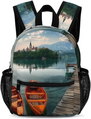 Lake Bled Slovenia Church on The Island 13 Inch Backpack Waterproof Lightweight Travel Backpack Purse Hiking Daypack