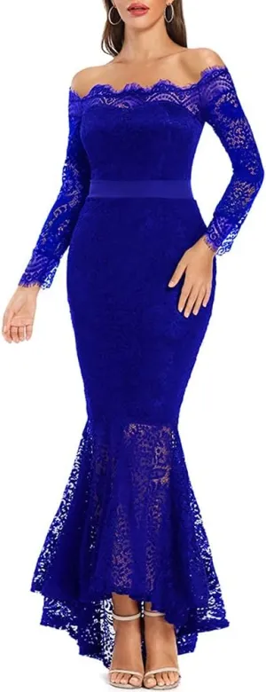 LALAGEN Women's Floral Lace Long Sleeve Off Shoulder Wedding Mermaid Dress