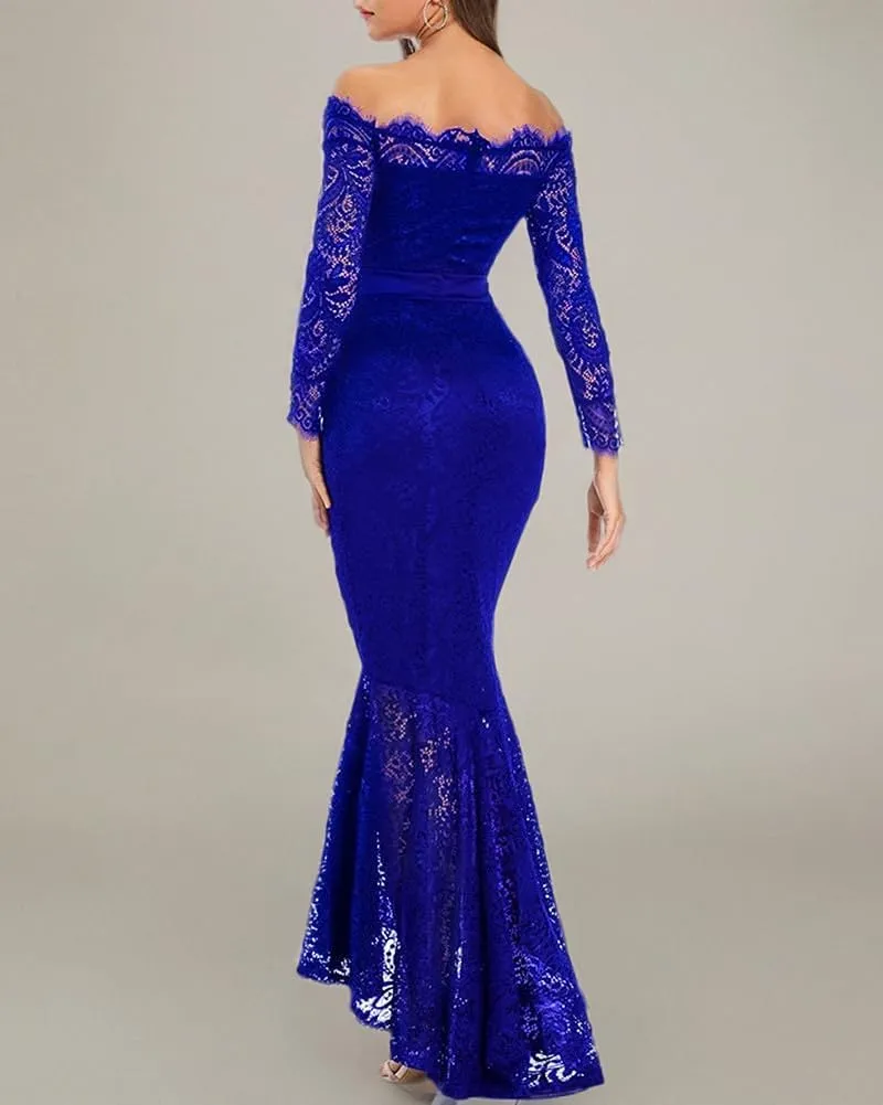 LALAGEN Women's Floral Lace Long Sleeve Off Shoulder Wedding Mermaid Dress
