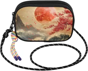 Landscape Red Moon Wave Crossbody Bag for Women Cell Phone Purses Women's Small Shoulder Handbags Wallet Purse with Strap