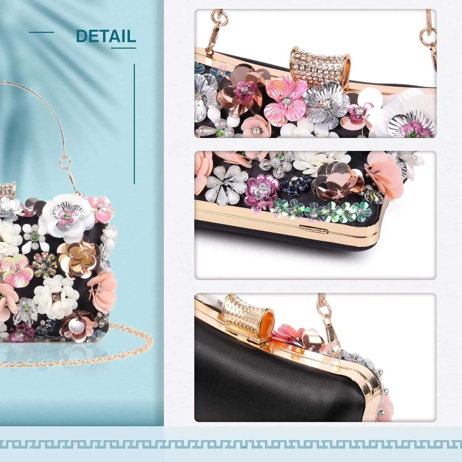 Lanpet Women Clutches Flower Evening Handbag Chain Strap Shoulder Bag