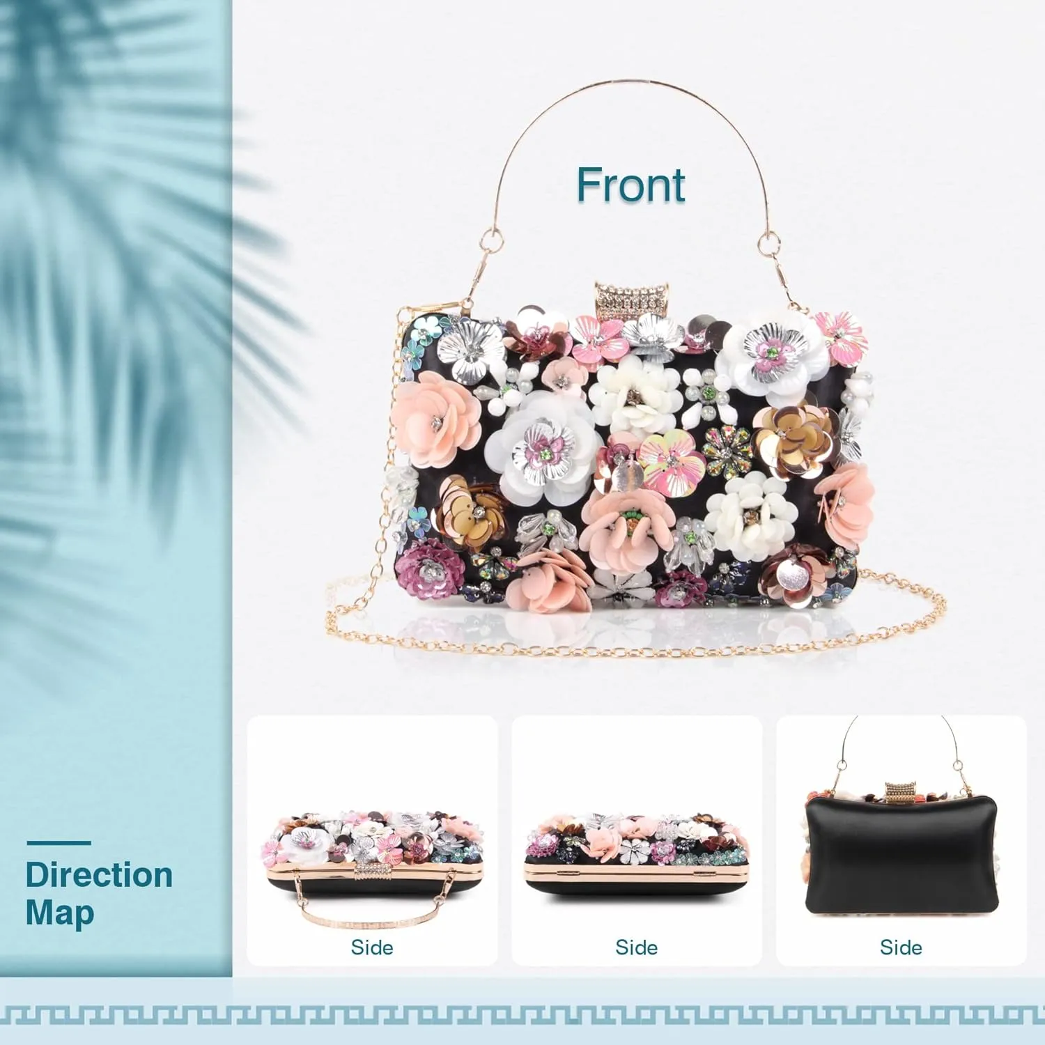 Lanpet Women Clutches Flower Evening Handbag Chain Strap Shoulder Bag