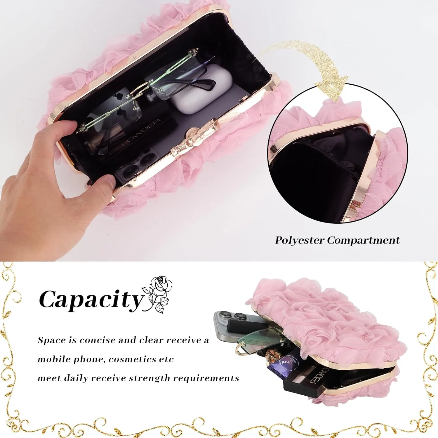 Lanpet Women Clutches Purse Lace Formal Flower Evening Handbag Chain Strap Shoulder Bag