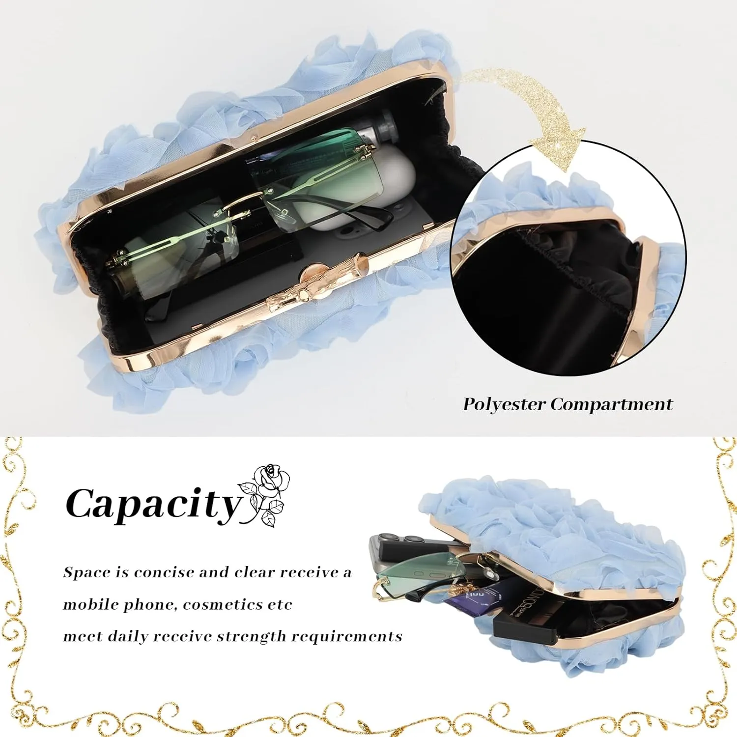 Lanpet Women Clutches Purse Lace Formal Flower Evening Handbag Chain Strap Shoulder Bag
