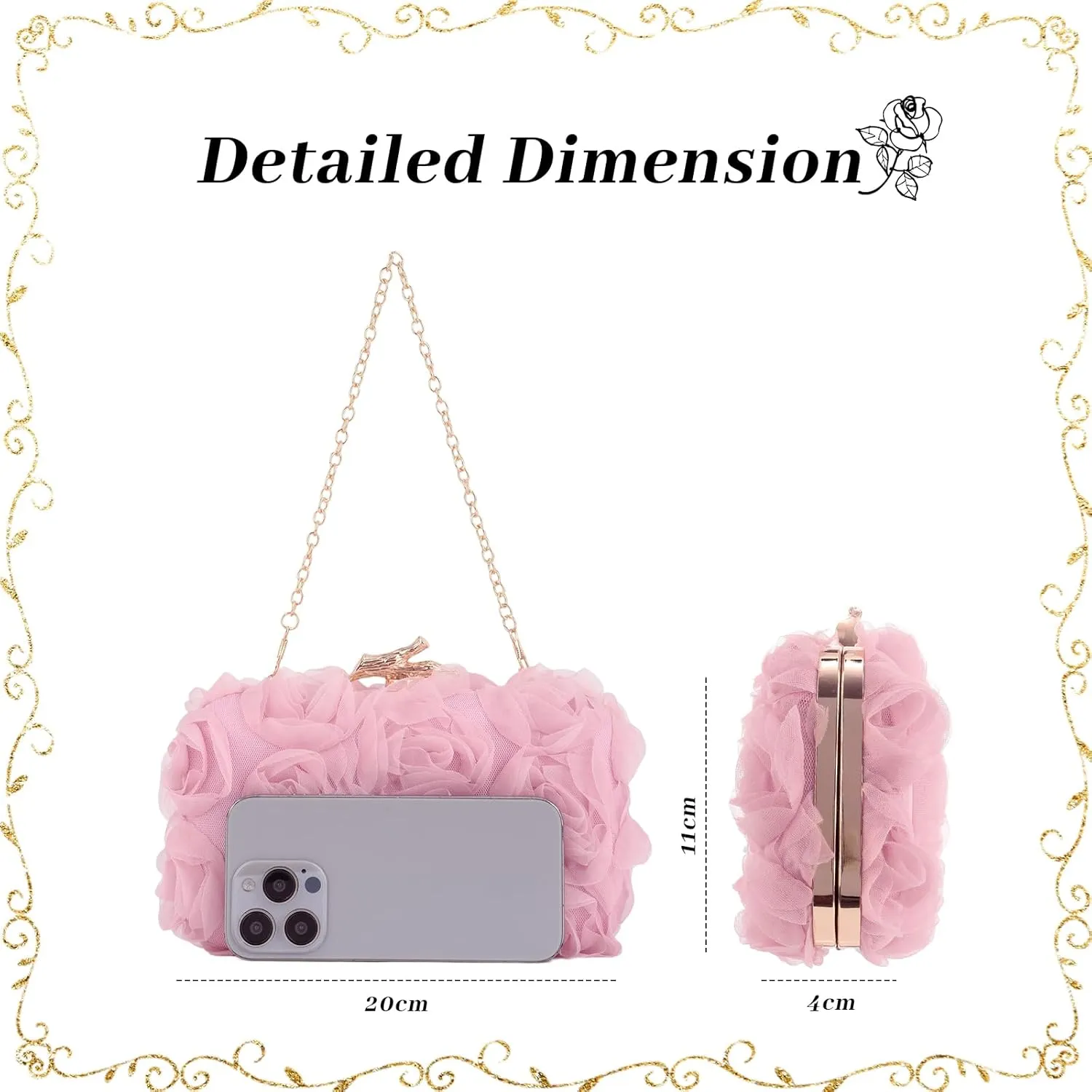 Lanpet Women Clutches Purse Lace Formal Flower Evening Handbag Chain Strap Shoulder Bag