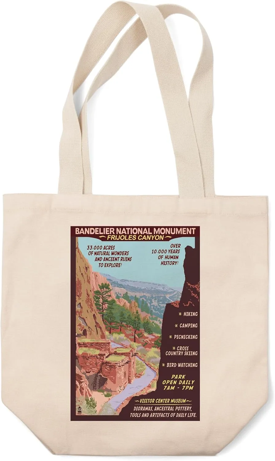 Lantern Press Bandelier National Monument, New Mexico, Day Scene (100% Cotton Canvas Reusable Tote Bag)