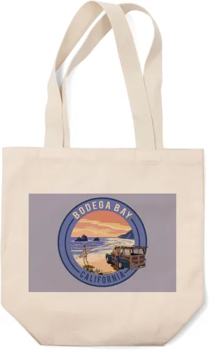 Lantern Press Bodega Bay, California, Woody on Beach (100% Cotton Canvas Reusable Tote Bag)