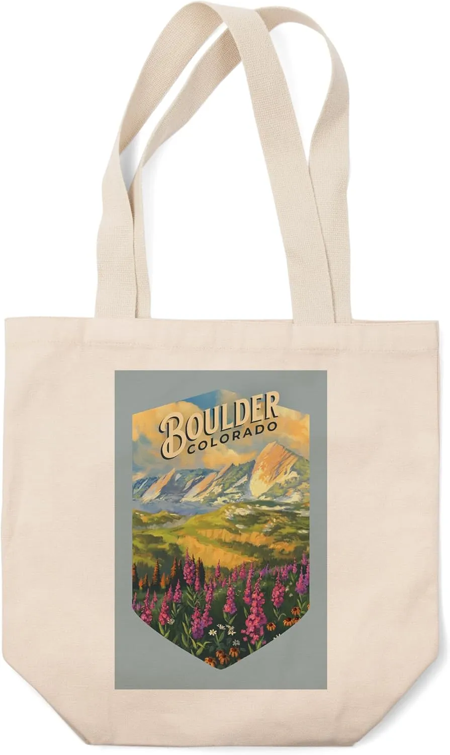 Lantern Press Boulder, Colorado, Flatirons, Oil Painting, (100% Cotton Canvas Reusable Tote Bag)
