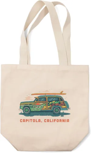 Lantern Press Capitola, California, Woody sans Palm Tree, White (100% Cotton Canvas Reusable Tote Bag)