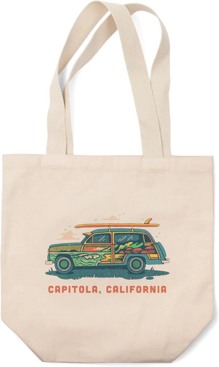 Lantern Press Capitola, California, Woody sans Palm Tree, White (100% Cotton Canvas Reusable Tote Bag)