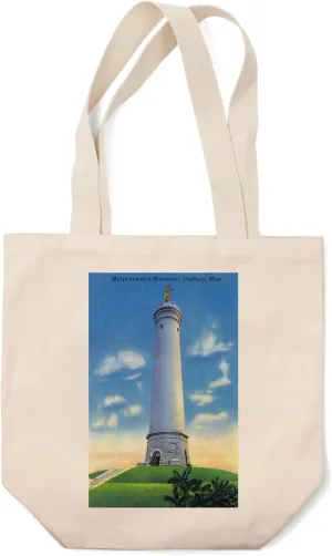 Lantern Press Duxbury, Massachusetts, View of Myles Standish Monument (100% Cotton Canvas Reusable Tote Bag)