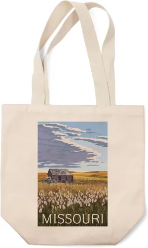 Lantern Press Missouri, Wheat Fields and Homestead (100% Cotton Canvas Reusable Tote Bag)