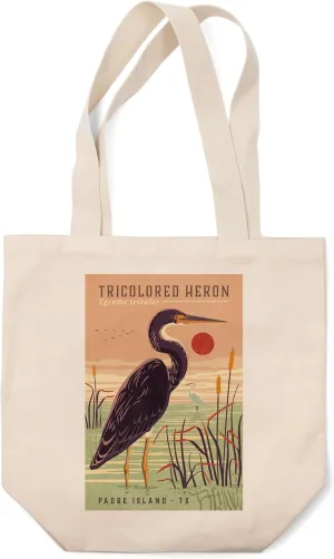 Lantern Press Padre Island, Texas, Shorebirds at Sunset Collection, Tricolored Heron, Bird (100% Cotton Canvas Reusable Tote Bag)