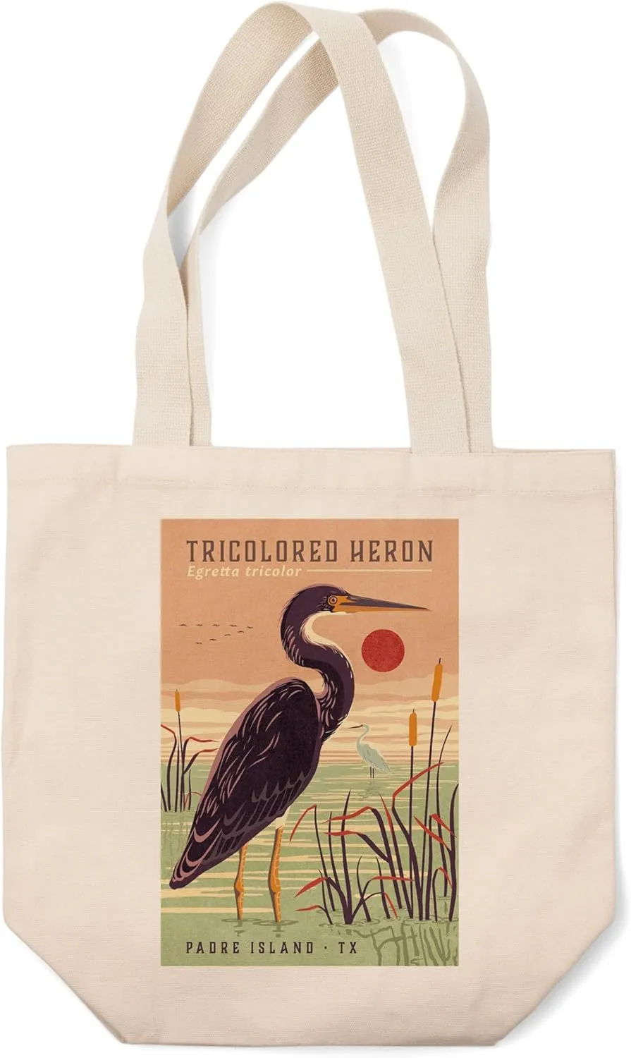 Lantern Press Padre Island, Texas, Shorebirds at Sunset Collection, Tricolored Heron, Bird (100% Cotton Canvas Reusable Tote Bag)