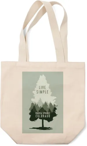 Lantern Press Pagosa Springs, Colorado, Live Simple, (100% Cotton Canvas Reusable Tote Bag)