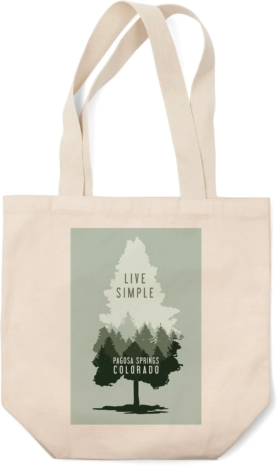 Lantern Press Pagosa Springs, Colorado, Live Simple, (100% Cotton Canvas Reusable Tote Bag)