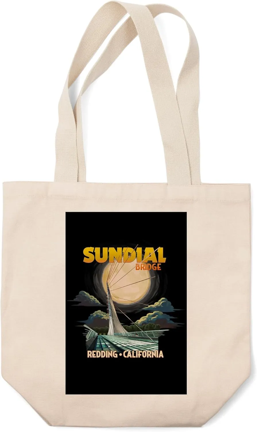 Lantern Press Redding, California, Sundial Bridge and Moon, (100% Cotton Canvas Reusable Tote Bag)