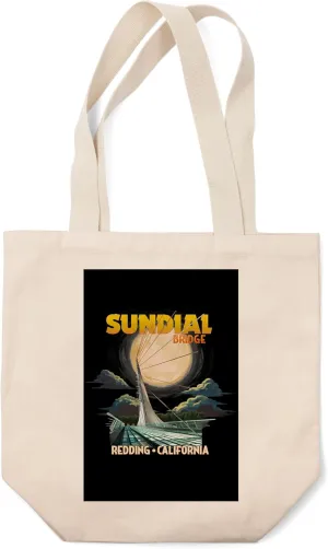 Lantern Press Redding, California, Sundial Bridge and Moon, (100% Cotton Canvas Reusable Tote Bag)