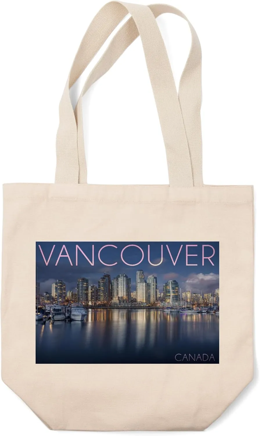 Lantern Press Vancouver, Canada, Marina and City (100% Cotton Canvas Reusable Tote Bag)