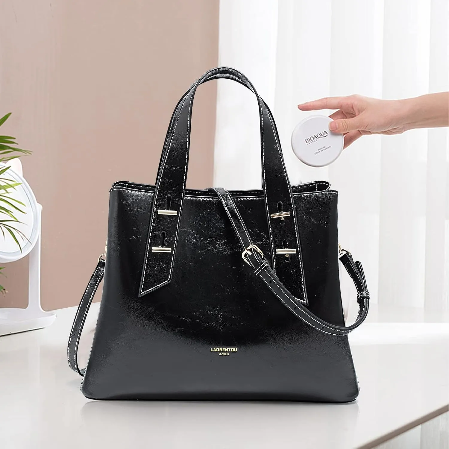 LAORENTOU Women Crossbody Handbags Cow Leather Satchel Handbags for Women Top-handle Shoulder Tote Purses