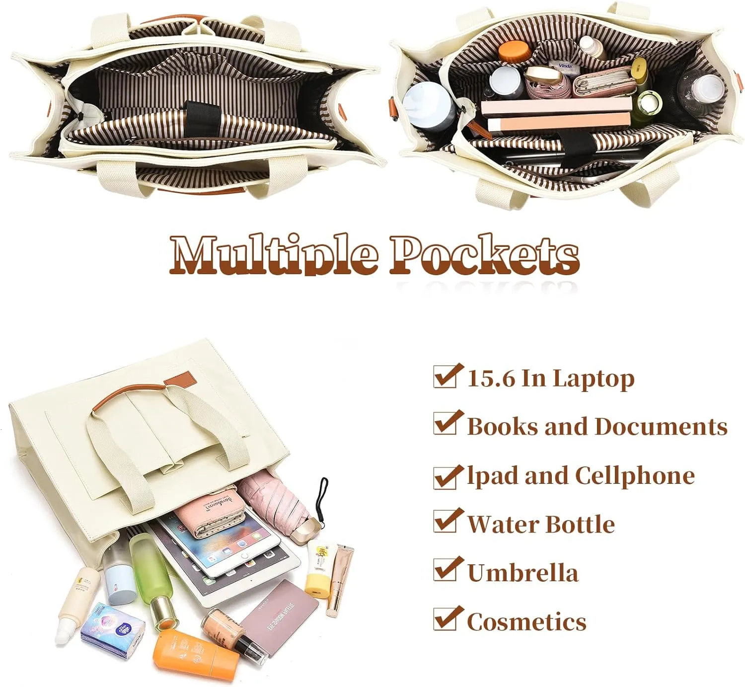Laptop Tote Bag for Women - 15.6” Laptop Compartment & Pockets, Stands Upright, Convertible Handbag/Shoulder/Crossbody Bag