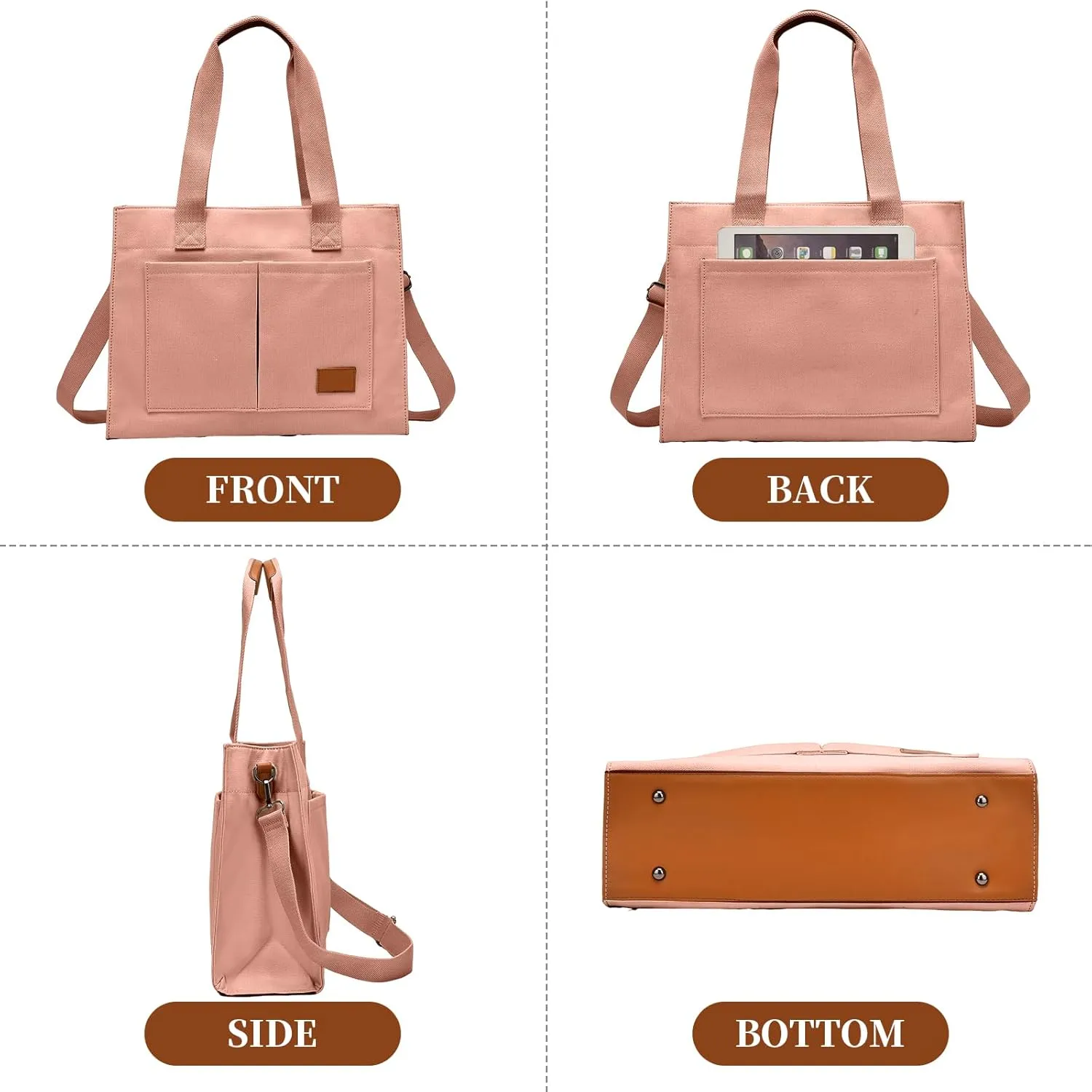 Laptop Tote Bag for Women - 15.6” Laptop Compartment & Pockets, Stands Upright, Convertible Handbag/Shoulder/Crossbody Bag