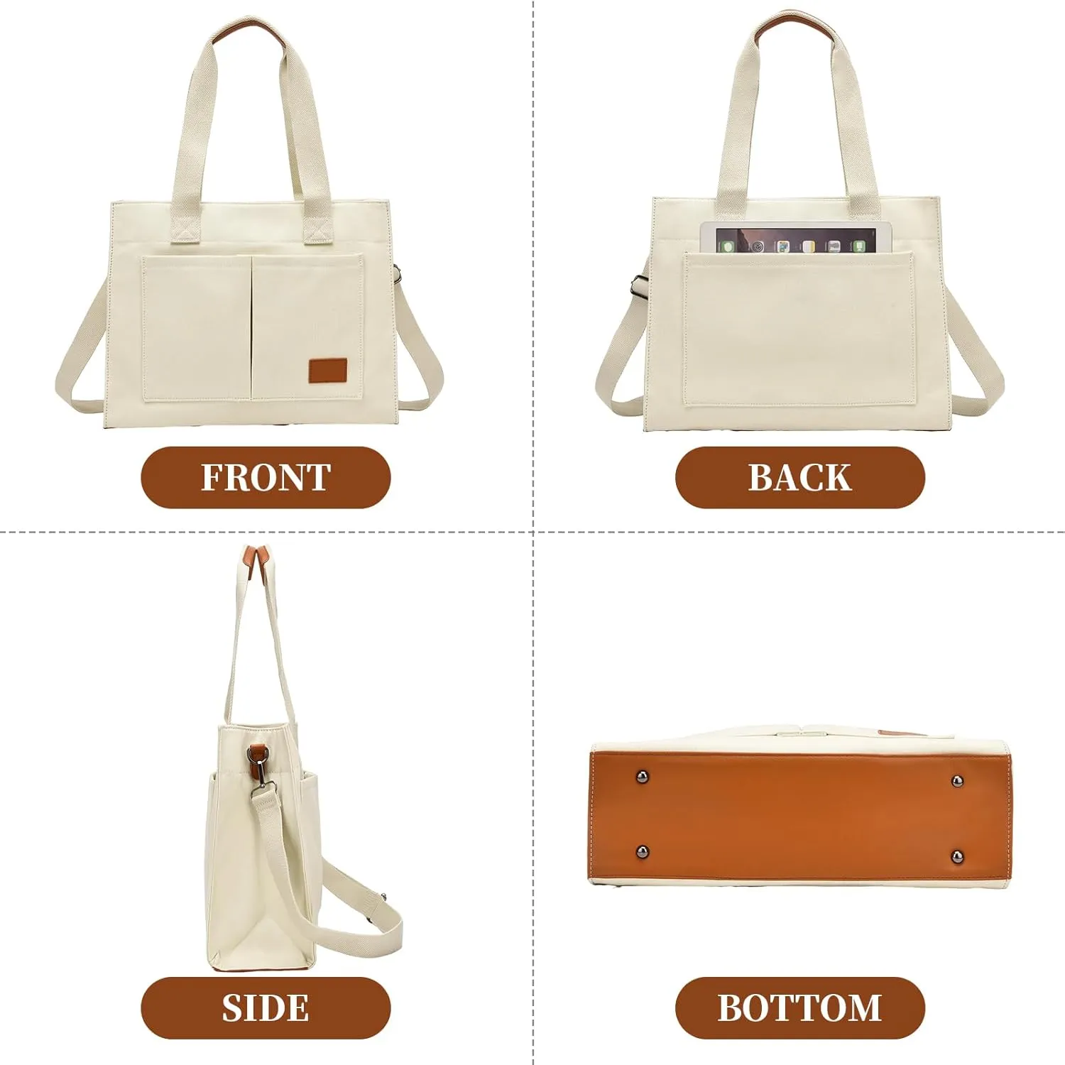 Laptop Tote Bag for Women - 15.6” Laptop Compartment & Pockets, Stands Upright, Convertible Handbag/Shoulder/Crossbody Bag