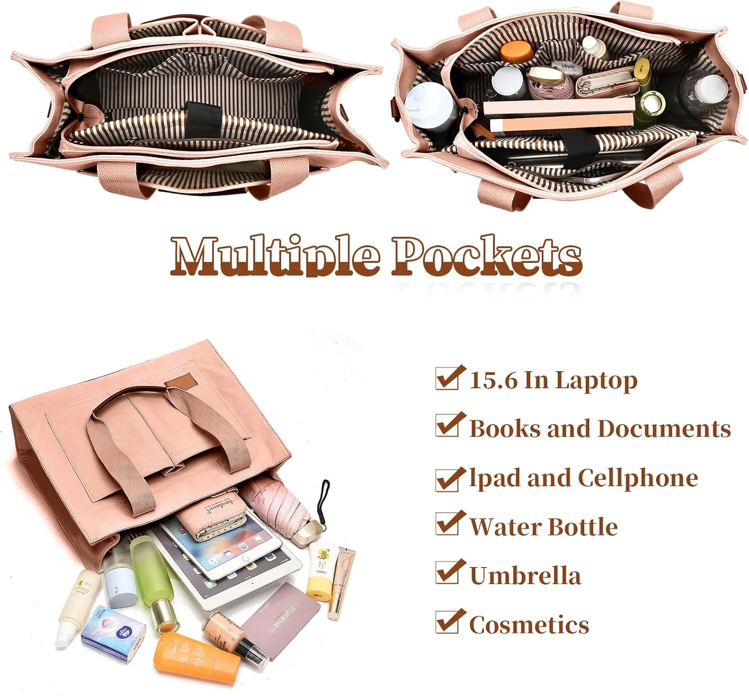 Laptop Tote Bag for Women - 15.6” Laptop Compartment & Pockets, Stands Upright, Convertible Handbag/Shoulder/Crossbody Bag