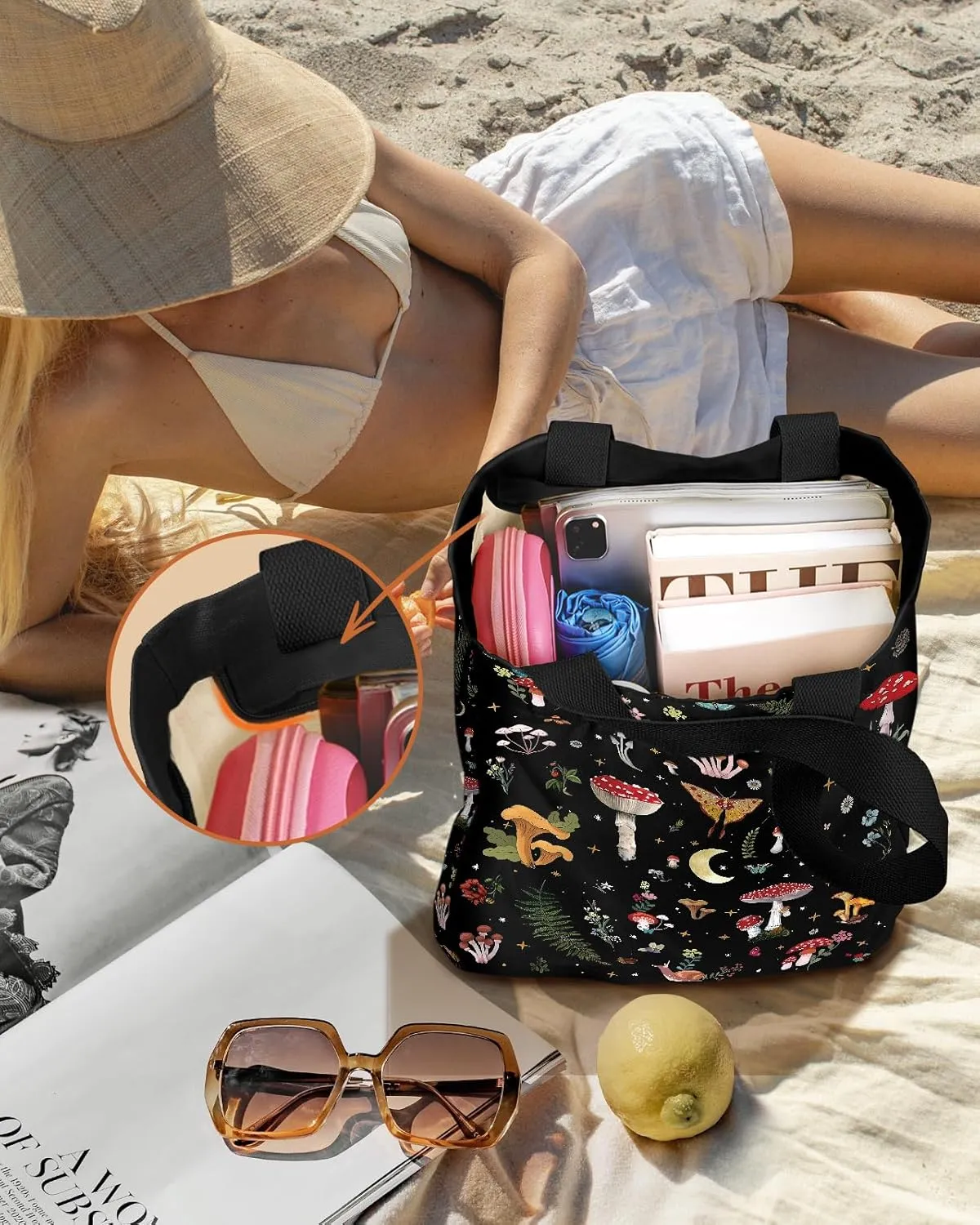 Large Canvas Tote Bag for Women - with Zipper and Inner Pocket Aesthetic Cute Shoulder Bag for Shopping Daily