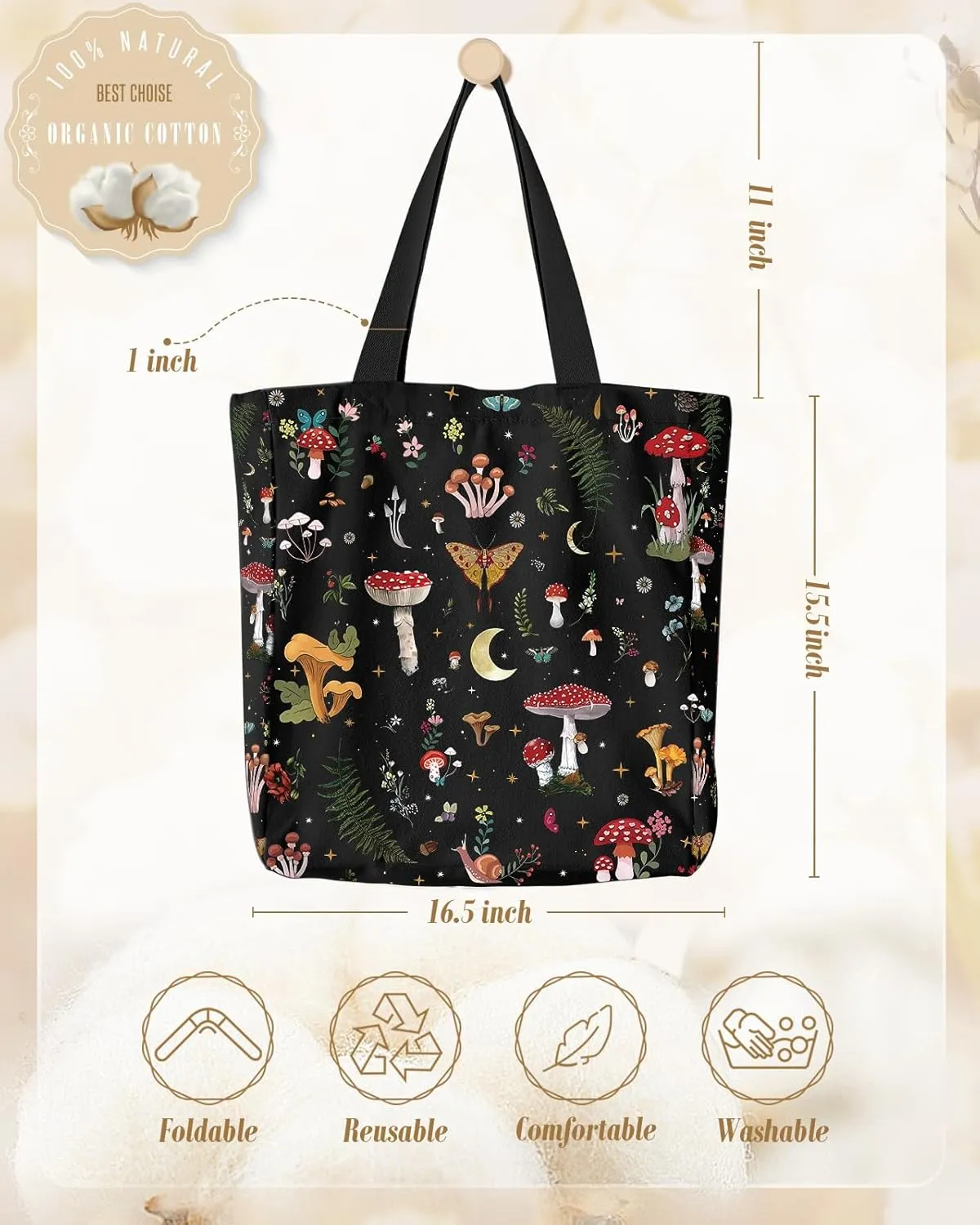 Large Canvas Tote Bag for Women - with Zipper and Inner Pocket Aesthetic Cute Shoulder Bag for Shopping Daily