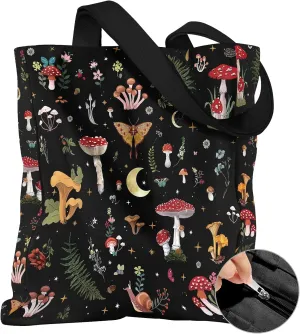 Large Canvas Tote Bag for Women - with Zipper and Inner Pocket Aesthetic Cute Shoulder Bag for Shopping Daily