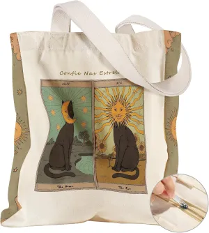Large Canvas Tote Bag for Women - with Zipper and Inner Pocket Aesthetic Cute Shoulder Bag for Shopping Daily