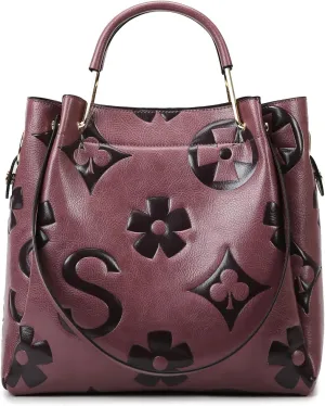 Large Handbag and Purse for Women, Embossed Top Handle Shoulder Bag Leather Satchel Bucket Tote Purse for Work