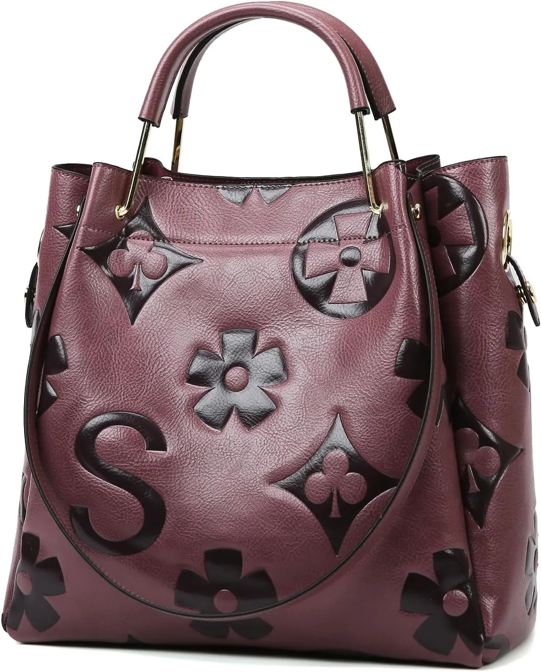 Large Handbag and Purse for Women, Embossed Top Handle Shoulder Bag Leather Satchel Bucket Tote Purse for Work