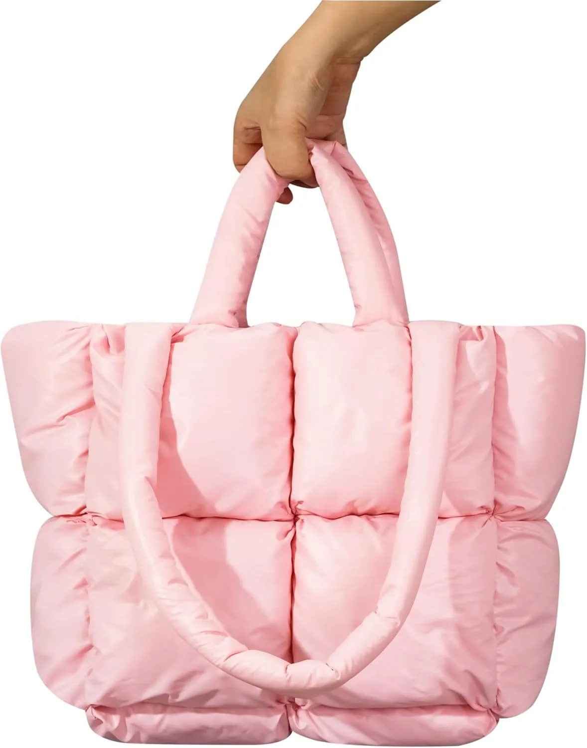 Large Puffer Tote Bag, Trendy Quilted Cotton Padded Handbags for women, Soft Shoulder Bag Nylon Down Pillow Shopper Bag