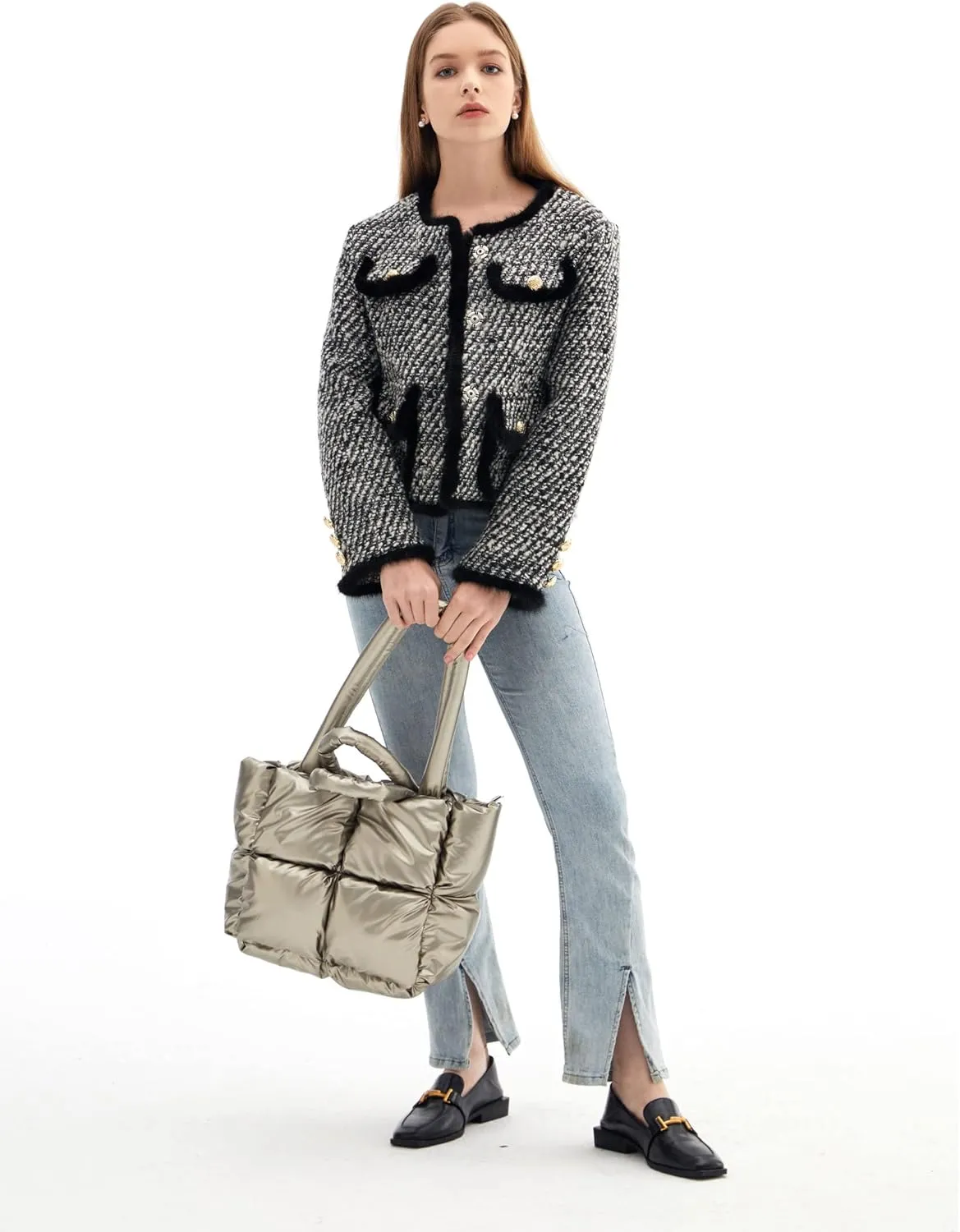 Large Puffer Tote Bag, Trendy Quilted Cotton Padded Handbags for women, Soft Shoulder Bag Nylon Down Pillow Shopper Bag