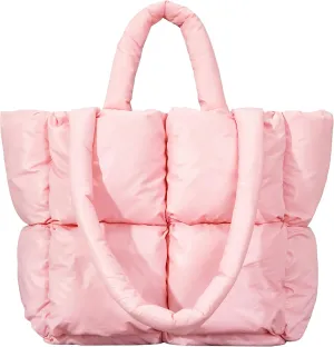 Large Puffer Tote Bag, Trendy Quilted Cotton Padded Handbags for women, Soft Shoulder Bag Nylon Down Pillow Shopper Bag