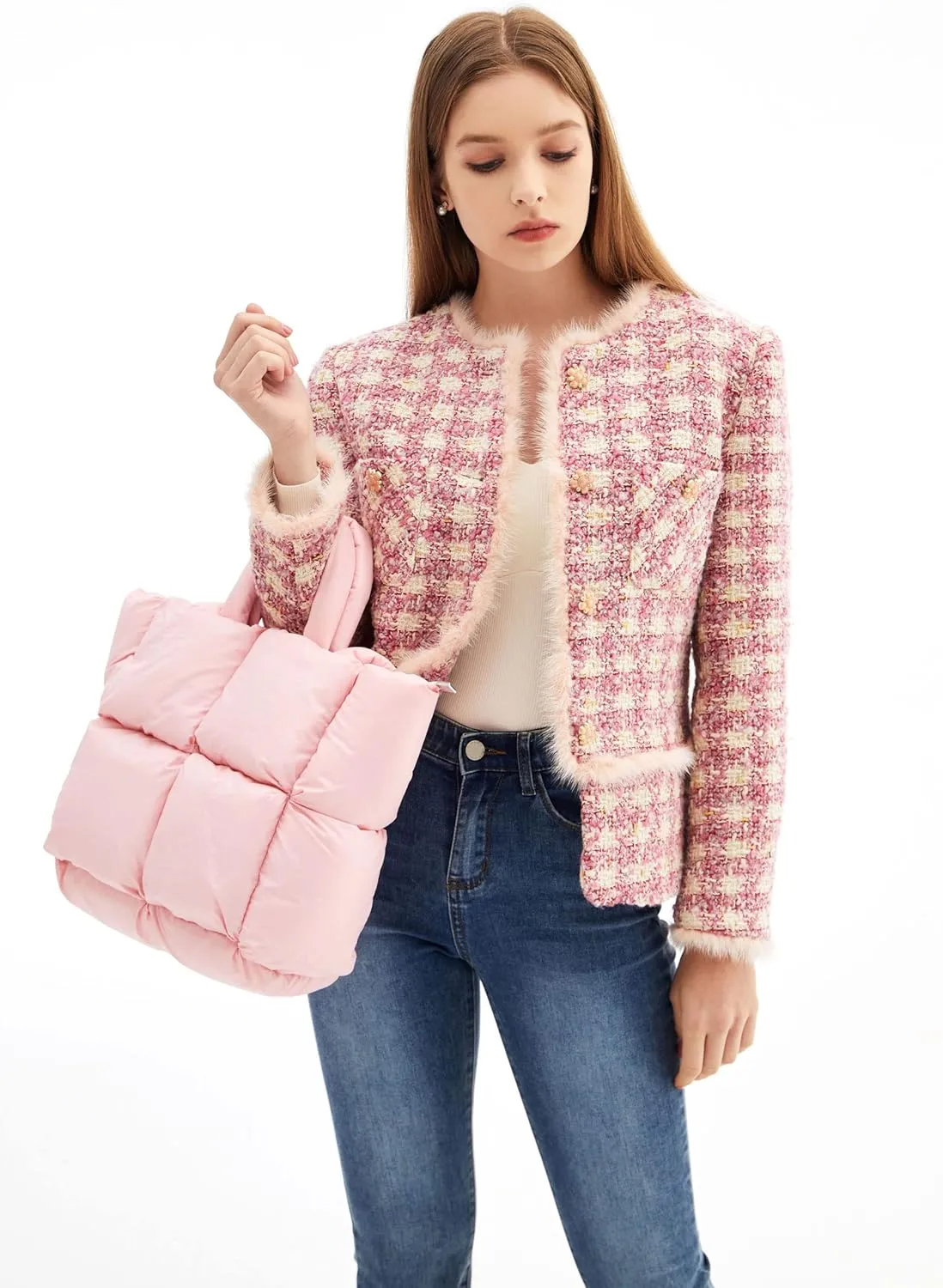 Large Puffer Tote Bag, Trendy Quilted Cotton Padded Handbags for women, Soft Shoulder Bag Nylon Down Pillow Shopper Bag