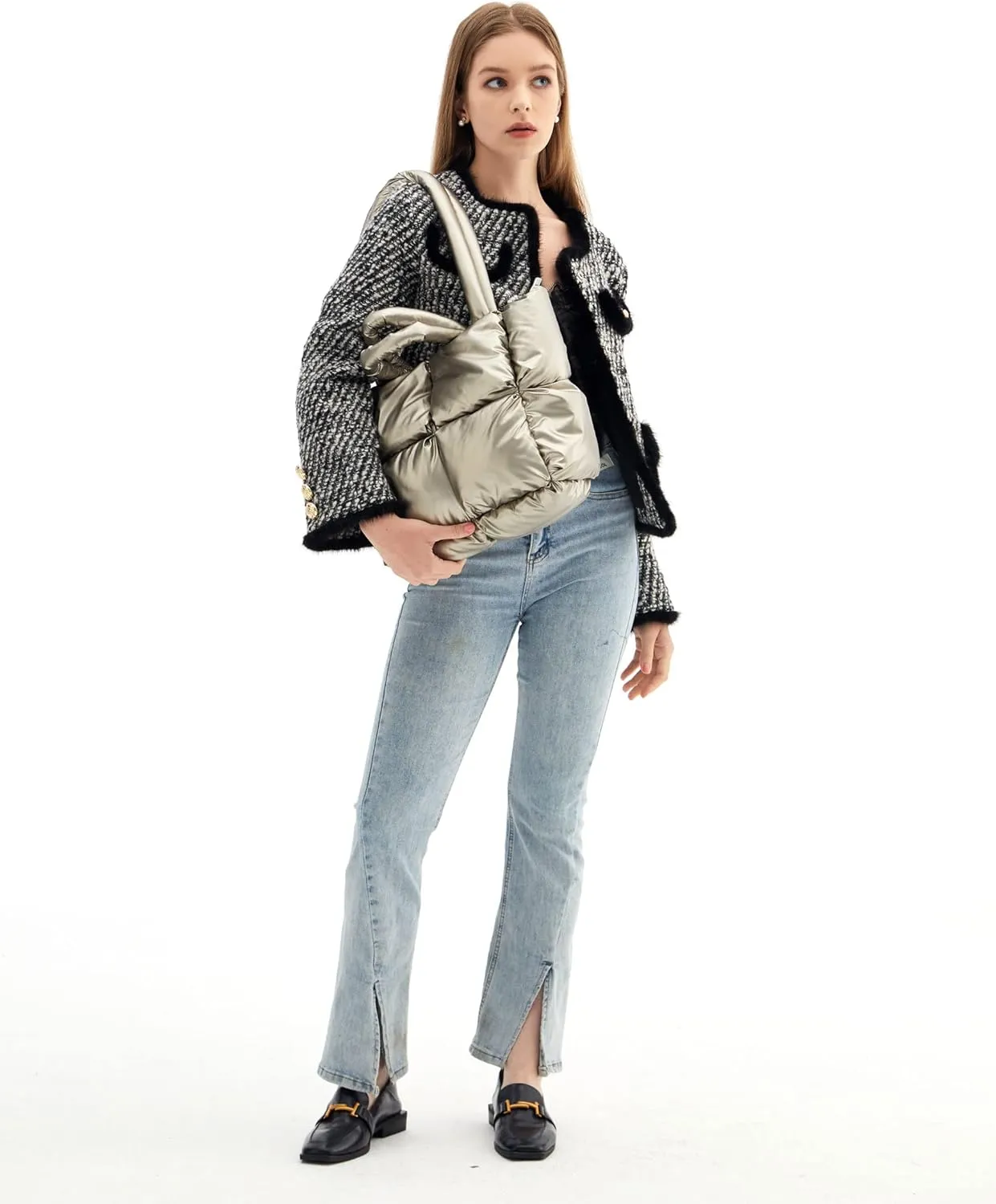 Large Puffer Tote Bag, Trendy Quilted Cotton Padded Handbags for women, Soft Shoulder Bag Nylon Down Pillow Shopper Bag