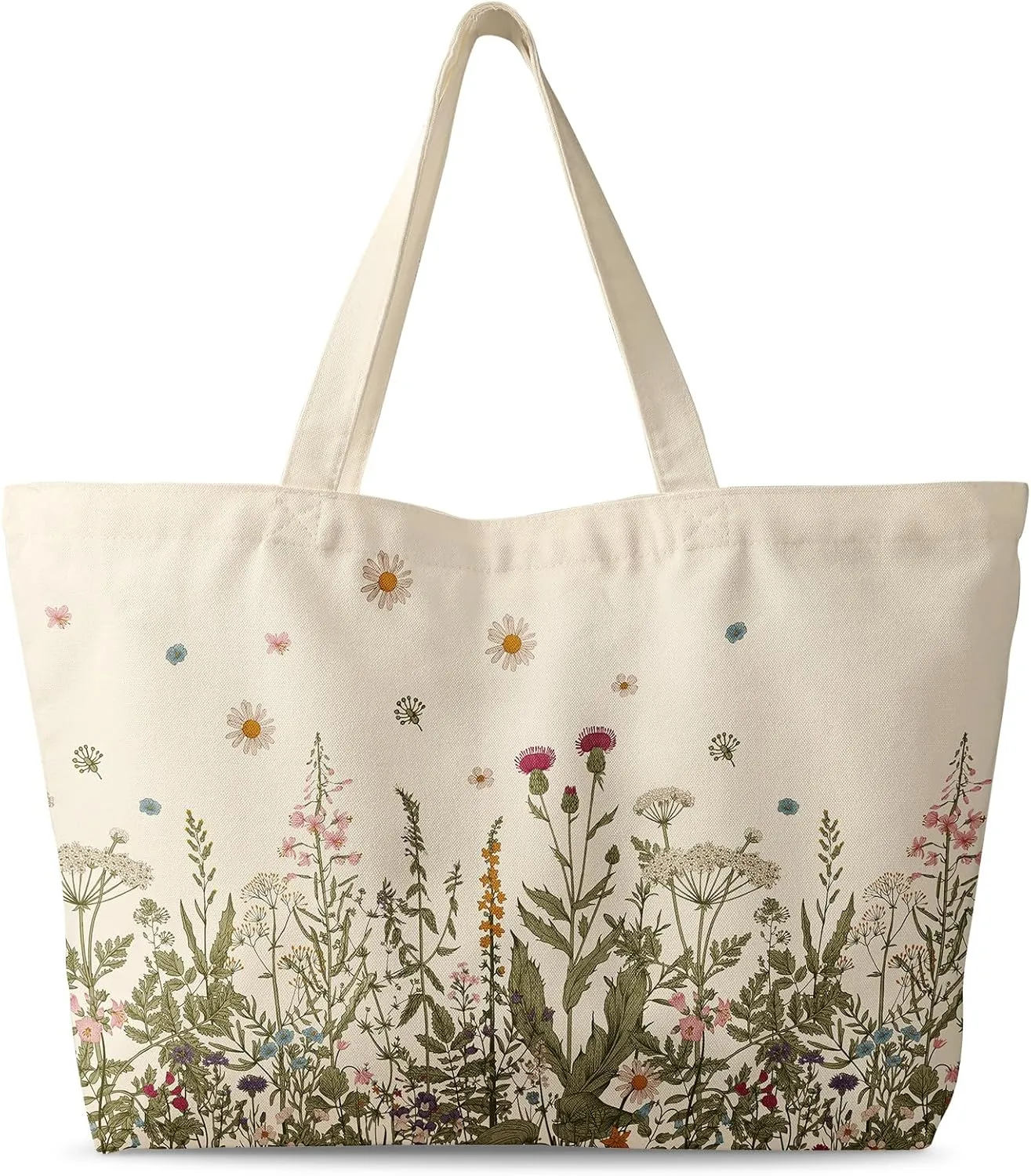 Large Tote Bag for Women - Canvas Tote Bag with Zipper Aesthetic Reusable Shoulder Bag for Gym, Travel, Work